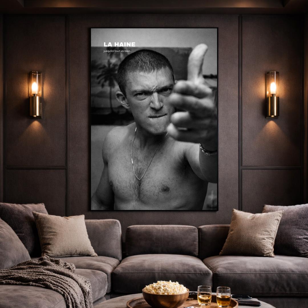 Poster pour film La Haine en noir et blanc - Décoration de chambre à coucher - Paysage sportif - Décoration de bureau - Style cadre - 30 x 45 cm