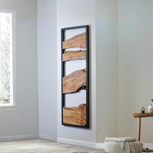 Rechteckige Olivenholz-Wanddekoration, handgefertigte, gerahmte Holzkunst für Wohnzimmer