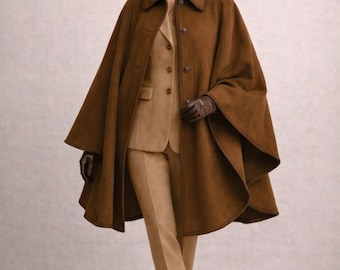Brown Wool Cape Coat, Victorian Steampunk Outerwear