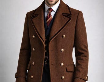 Men's Brown Wool Double-Breasted Coat – Victorian Gothic Overcoat
