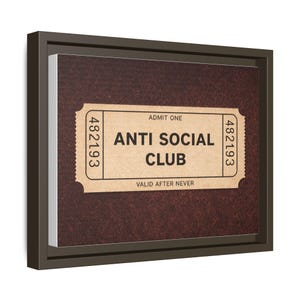 Anti Social Club Wall Art, Vintage Ticket Canvas, Funny Aesthetic Decor, Moody Neutral Wall Art, Introvert Gift, Minimalist Room Decor image 3