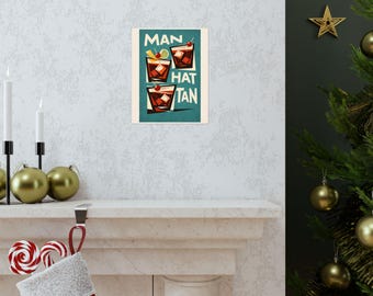 Manhattan Cocktail Poster Matte Vertical Poster | Retro Cocktail Art, Bar Decor