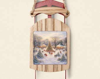 Winter Scene Sled Ornament, Holiday Decor