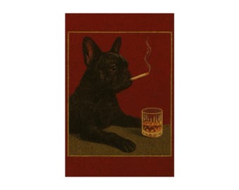 Smoking French Bulldog poster | Fine Art Poster, Vintage Dog Print