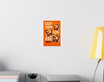 Old Fashioned Cocktail Matte Vertical Poster | Retro Bar Art, Whiskey Drink Print