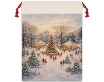 Victorian Christmas Tree Scene Gift Bag | Holiday Winter Village