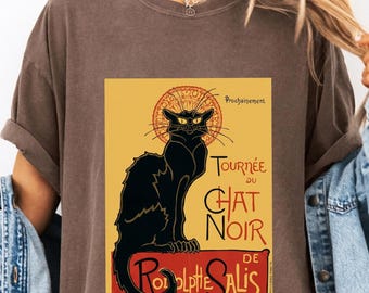 Le Chat Noir Comfort Colors® T-Shirt, Vintage French Black Cat Poster Tee, Art Nouveau Paris Cabaret Shirt, Gothic Cat Lover Gift