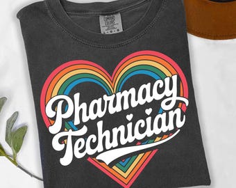 Pharmacy Technician Rainbow Heart Shirt | Colorful Tech T-Shirt