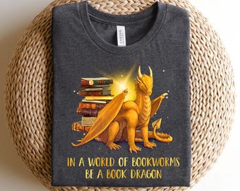 ブックドラゴンTシャツ - ファンタジーブックラバーTシャツ、読書家へのギフト