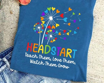 Head Start Teacher Shirt: Dandelion Heart Rainbow Tee