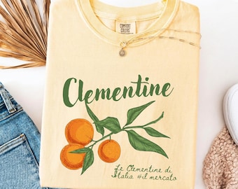 Clementine Fruit Shirt - Vintage Citrus Graphic Tee - Italian Market Orange Branch T-Shirt - Summer Aesthetic Gift