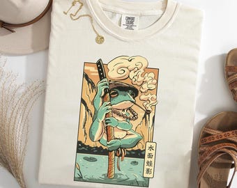 Samurai Frog Shirt, Japanese Frog Graphic Tee, Vintage Ukiyo E T-Shirt, Anime Warrior Frog, Funny Frog Lover Gift
