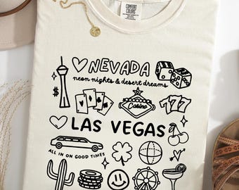 Las Vegas Comfort Colors® T-Shirt, Nevada Doodle Graphic Tee, Retro Casino Shirt, Vegas Girls Trip Outfit, Bachelorette Party Gift