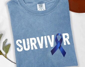 Colon Cancer Survivor T-Shirt: Blue Ribbon Awareness, Fighter Gift