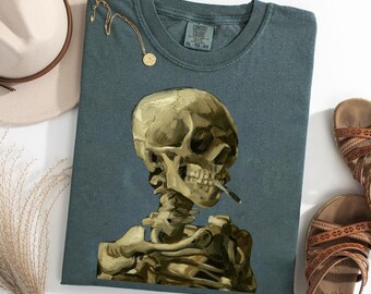 Van Gogh Skull Shirt, Skeleton With Cigarette Tee, Gothic Museum Art T-Shirt, Dark Academia Art Lover Gift