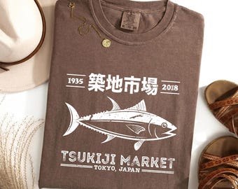 Tsukiji Market Tee - Tokyo Fish Market Shirt - Japanese Seafood Graphic - Tuna Fish Illustration - Japan Travel Gift Top