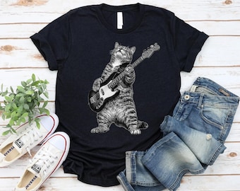 Cat Playing Guitar Shirt - Funny Music Cat Tee - Rock Cat Shirt - Guitar Cat Shirt - Music Lover Gift - Funny Animal Tee