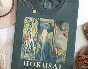 Hokusai Waterfall Comfort Colors® T-Shirt, Japanese Ukiyo-e Art Tee, Vintage Woodblock Print Shirt, Museum Art Lover Gift