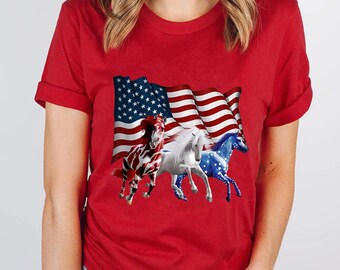 American Flag Horse T-Shirt: Patriotic Wild Horses Graphic Tee