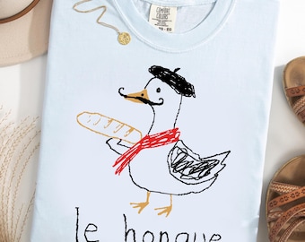 Le Honque Comfort Colors® T-Shirt, Funny French Goose Shirt, Baguette Goose Tee, Cute Parisian Animal Graphic, Whimsical Goose Lover Gift