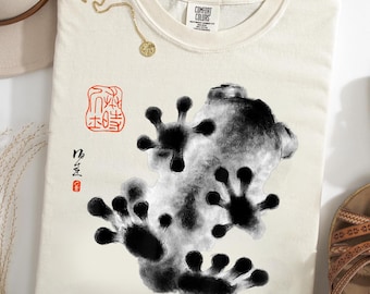 Frog Art Comfort Colors® T-Shirt, Japanese Inspired Ink Wash Tee, Minimalist Animal Shirt, Cottagecore Tee, Frog Lover Gift