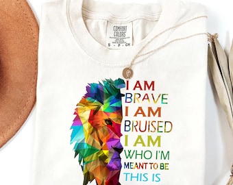 Geometric Lion Graphic T-Shirt: Motivational Quote, Strength Gift