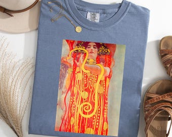 Gustav Klimt Lady in Red Shirt - Vintage Art Nouveau Tee - Museum Artwork T-Shirt - Fine Art Lover Gift - Aesthetic Graphic Tee