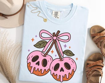 Poison Apple Comfort Colors® T-Shirt, Pink Skull Cherry Graphic Tee, Cute Spooky Halloween Shirt, Girly Coquette Fall Tshirt