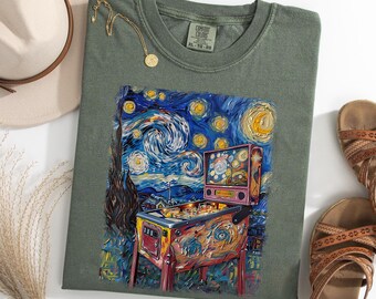 Starry Night Pinball Shirt, Retro Arcade Art Tee, Van Gogh Inspired Gaming Shirt, Vintage Pinball Machine Graphic Tee
