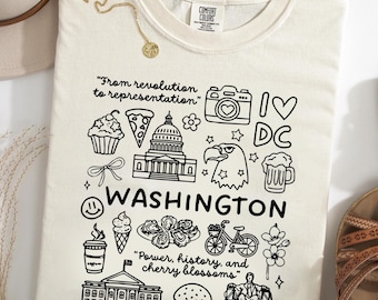 Washington DC Comfort Colors® T-Shirt, I Love DC Souvenir Tee, Cherry Blossom & Capitol Landmarks Shirt, Cute Travel Vacation Gift