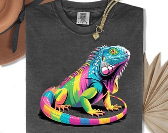 Rainbow Iguana T-Shirt, Colorful Reptile Lover Tee