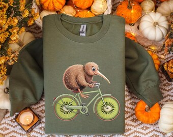 Grappig Kiwi Bird Bicycle-sweater: Quirky Fruit Wheels-trui