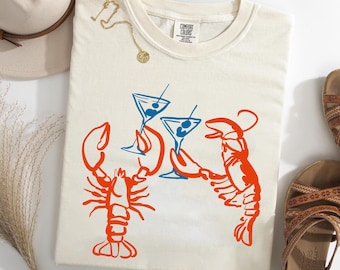 Lobster Martini Shirt, Coastal Seafood Tee, Funny Cocktail T Shirt, Beach Vacation Top, Seafood Lover Gift for Women