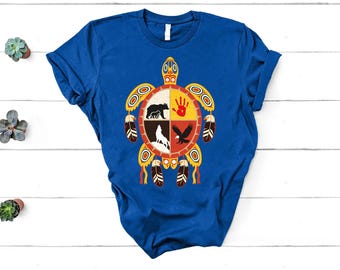 Native Turtle Totem Shirt, Tribal Animal Spirit Tee, Bear Wolf Eagle Shirt, Indigenous Style Graphic Tee, Spiritual Nature Shirt