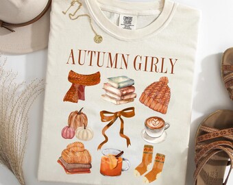 Autumn Girly Comfort Colors® T-Shirt, Cozy Book Lover Fall Graphic Tee, Pumpkin Spice Shirt, Cute Women's Thanksgiving Aesthetic Tshirt