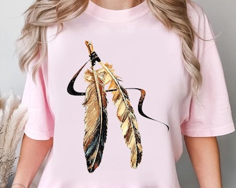 Boho Feather Graphic T-Shirt – Tribal Native Style Bohemian Tee