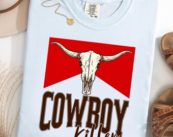 Cowboy Killer Comfort Colors® T-Shirt, Vintage Western Longhorn Skull Tee, Retro Rodeo Graphic Shirt, Cowgirl Gift, Country Outfit