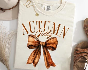 Autumn Girly Comfort Colors® T-Shirt, Coquette Fall Bow Graphic Tee, Cute Thanksgiving Shirt, Trendy Women's Autumn Aesthetic Tshirt