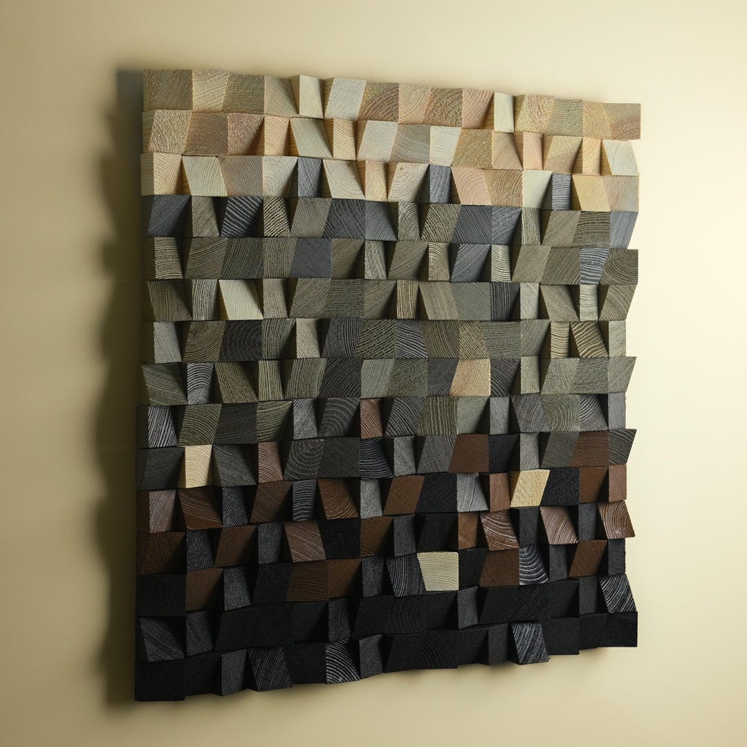 3D Geometric Wood Wall Art – Gradient Acoustic Panel, Handmade Textured ...