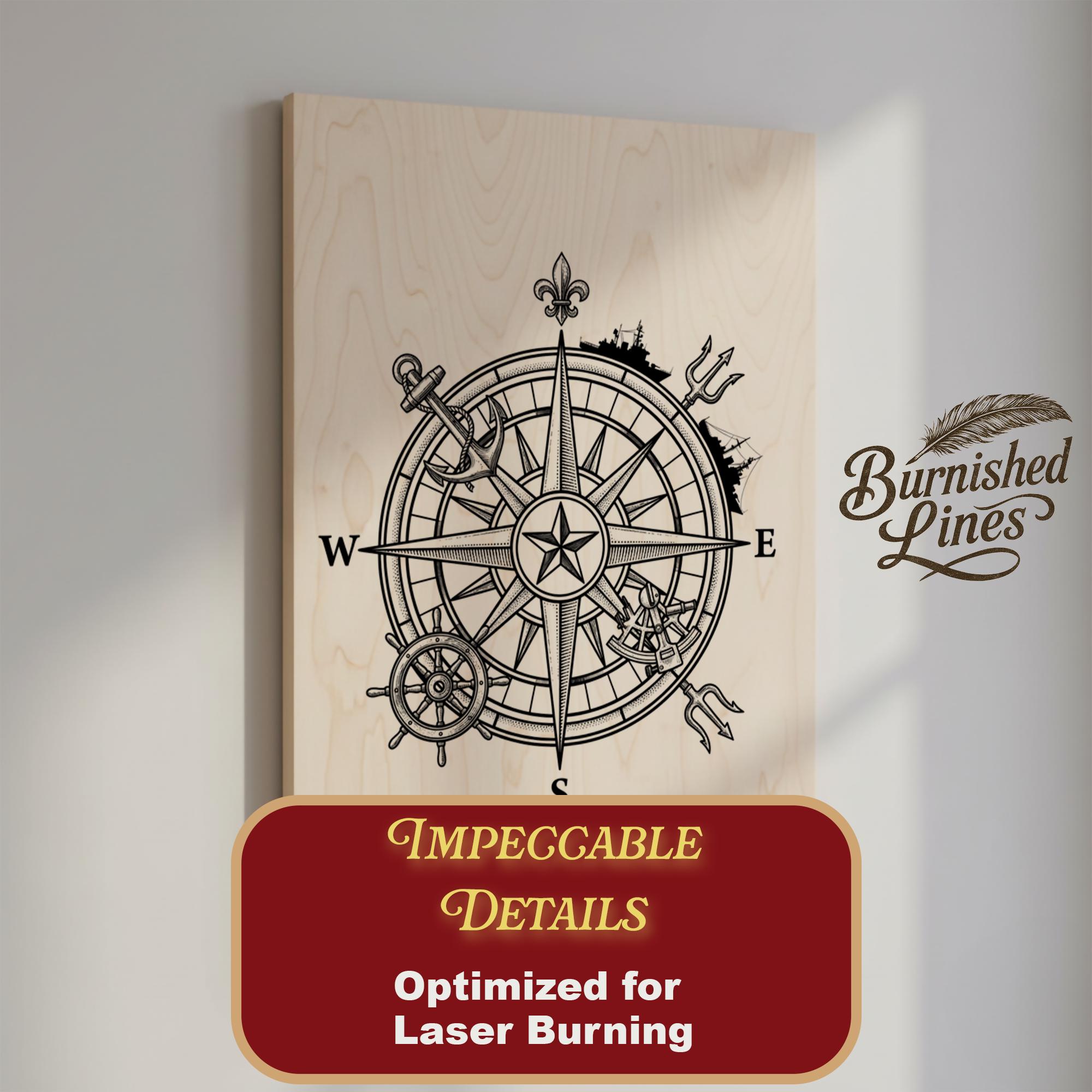 Compas Router Cnc Plan Nautical Compass Rose | Maritime Navigation Map | Laser Cut File | CNC ...
