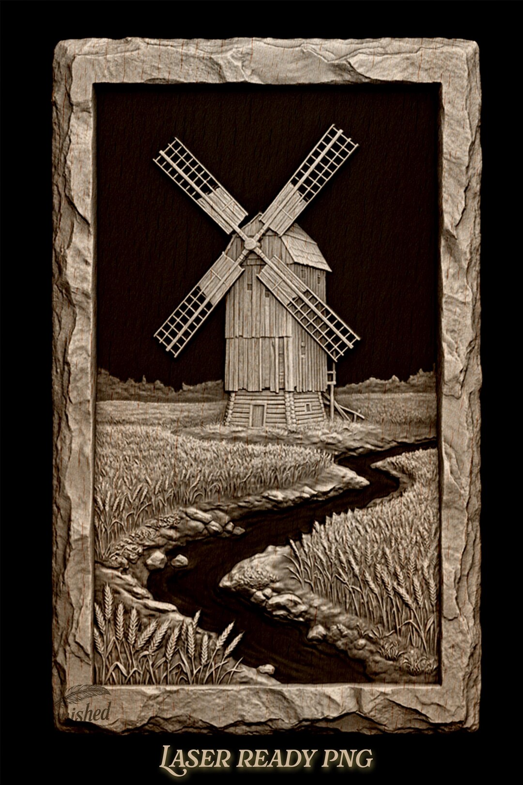 Cnc Router Windmill Sign Rustic Windmill Depth Map | 3D Laser Engraving PNG | CNC Router Carving ...