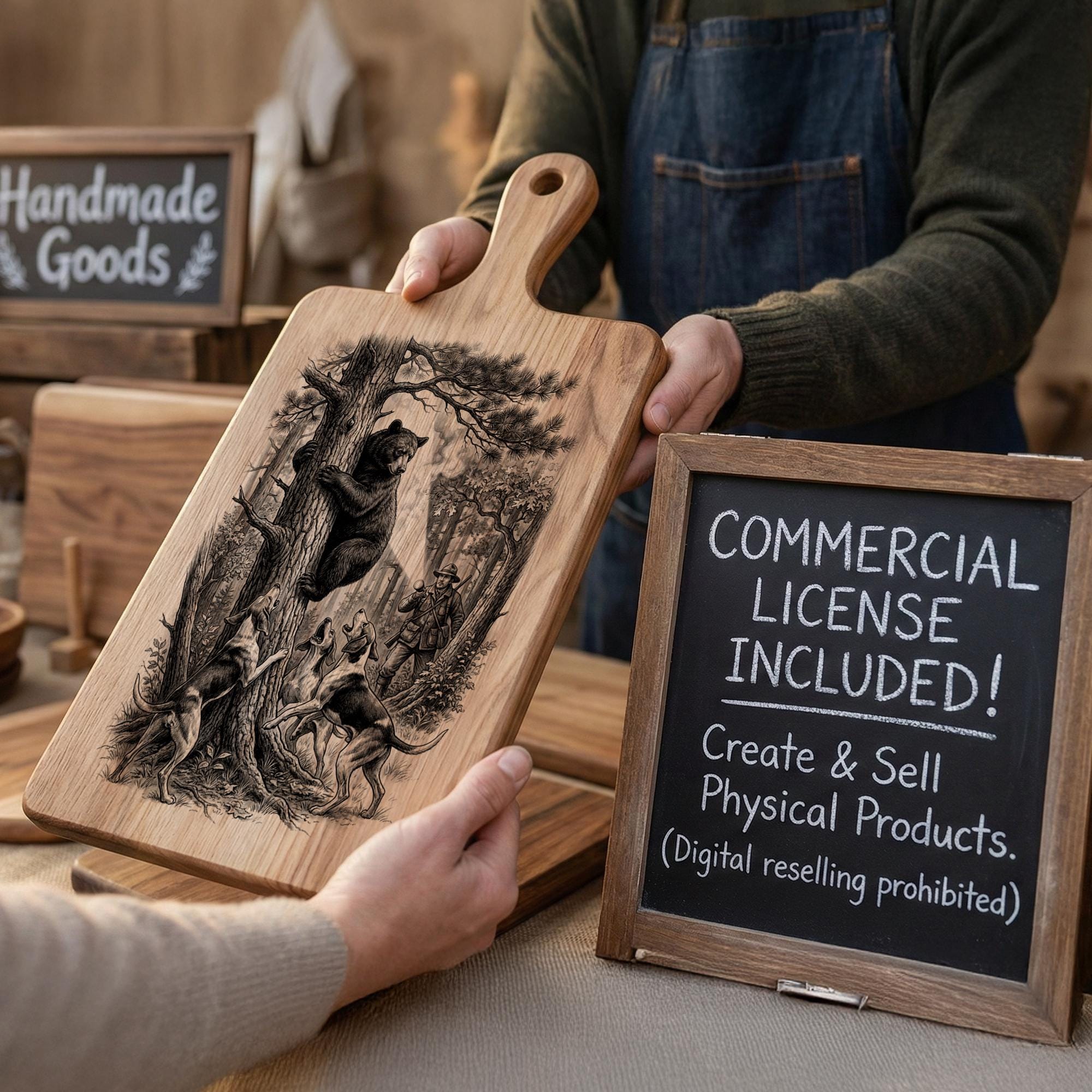 Treed Bear Hunting Scene | Rustic Wall Plaque | Laser Engraving