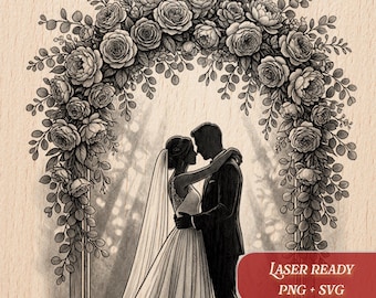 Arco de boda romántico / Placa de madera / Grabado láser / Patrón de pirograbado / PNG digital