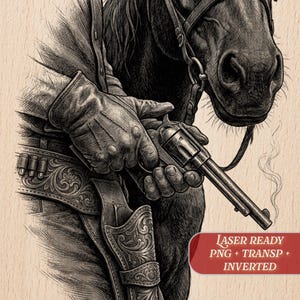 Western Cowboy Horse PNG Laser File | Wood Slate Leather Plaque | Glowforge xTool Ortur CO2 Diode | Pyrography Engraving Stencil