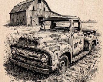 Rustic Truck Barn Art | Slate Coaster Engraving | Lightburn Laser File | Farmhouse Decor PNG