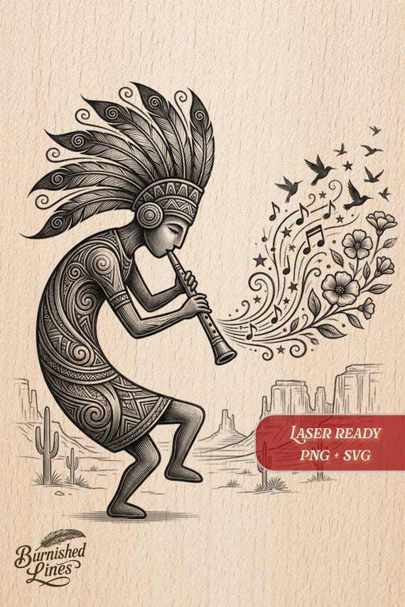 カミラ・D・エリコ　アート① Kokopelli Desert Flute Player | Southwest Native Art | Laser