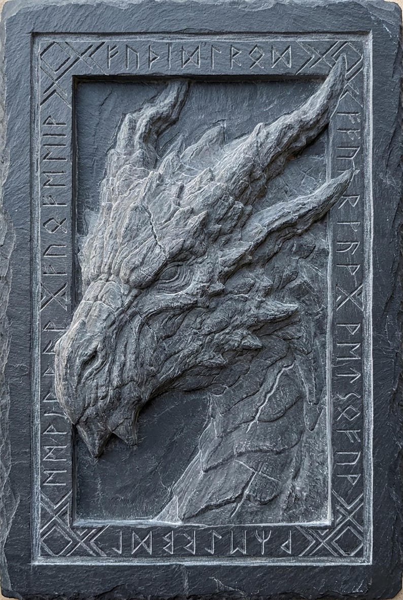 Dragón Inscription 3D Dragon Relief | Viking Runes Depth Map | CNC Router Carving | Laser ...