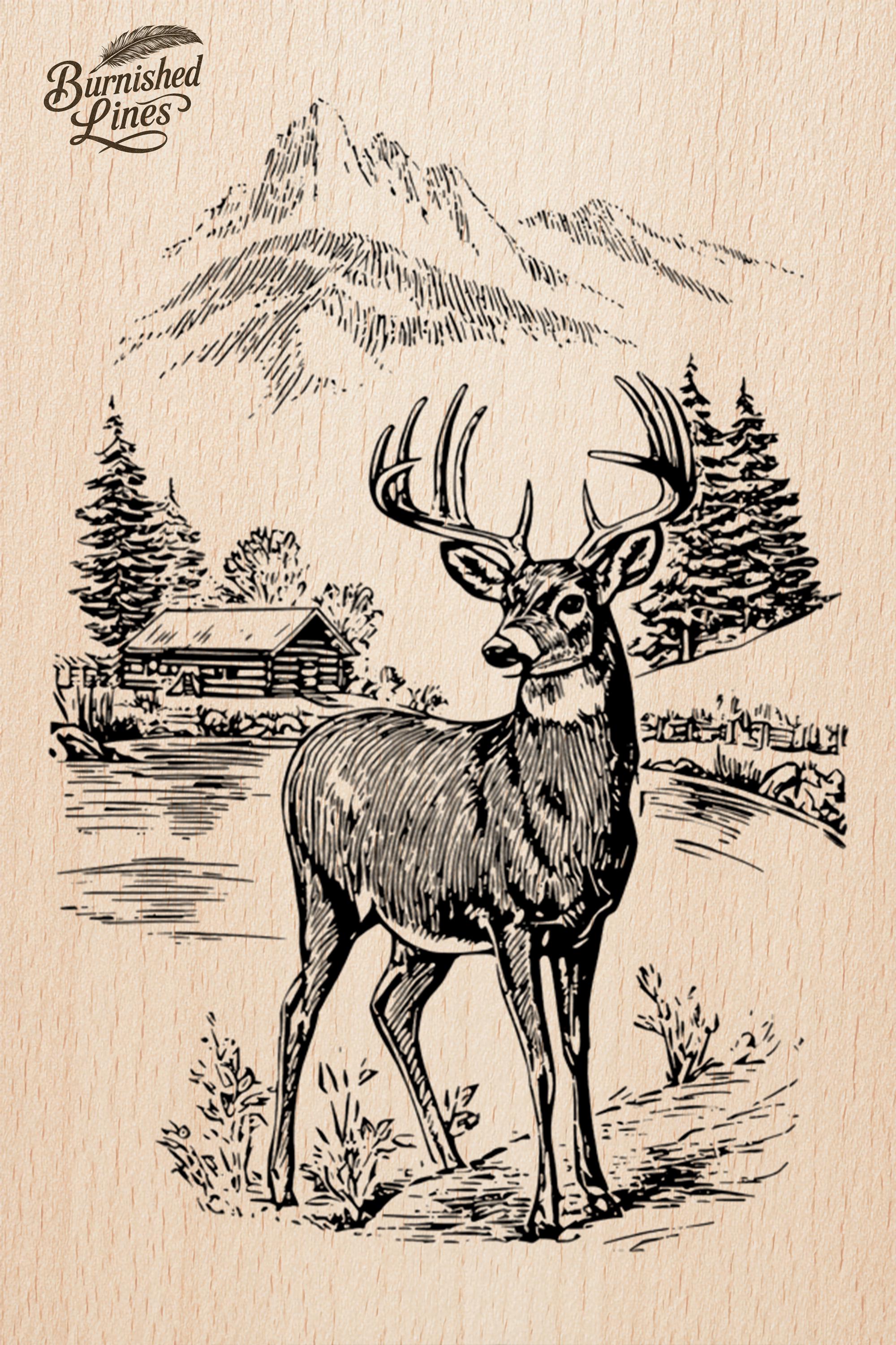 Whitetail Deer Scene PNG | Laser Engraving, Pyrography (digital