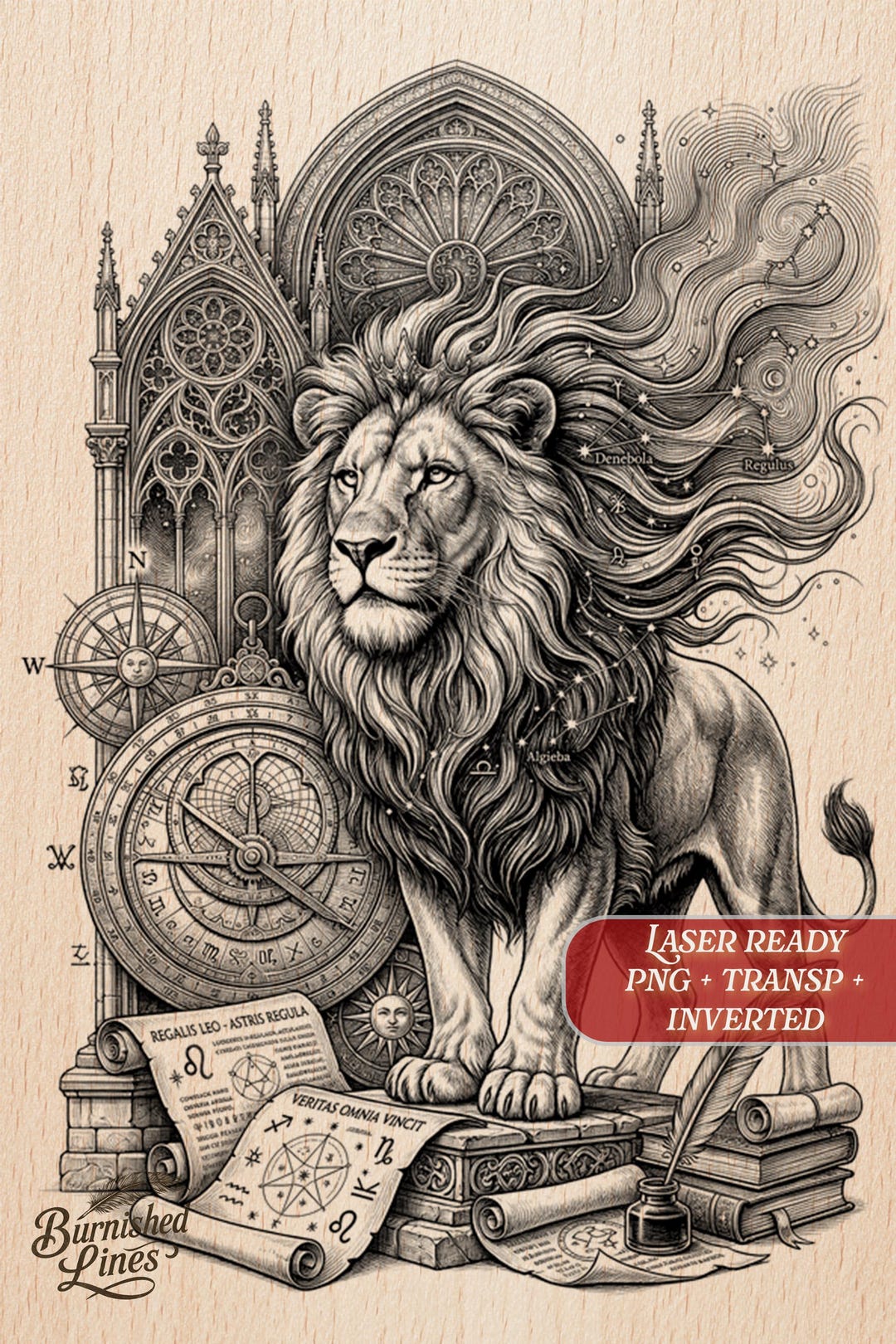 Leo Lion Gothic PNG Laser File | Wood Slate Plaque Astrology