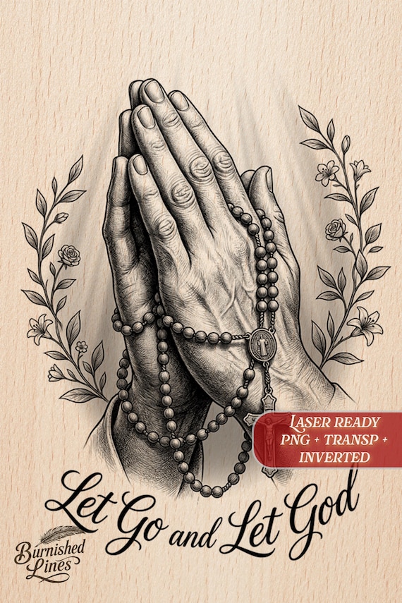 Praying Hands Rosary PNG Laser File | Wood Slate Plaque Sign